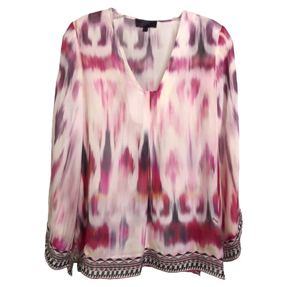 Hale Bob Women‎ Blouse TopTunic XS Zahara Silk Boho Long Sleeve Pink Watercolor - Picture 1 of 8